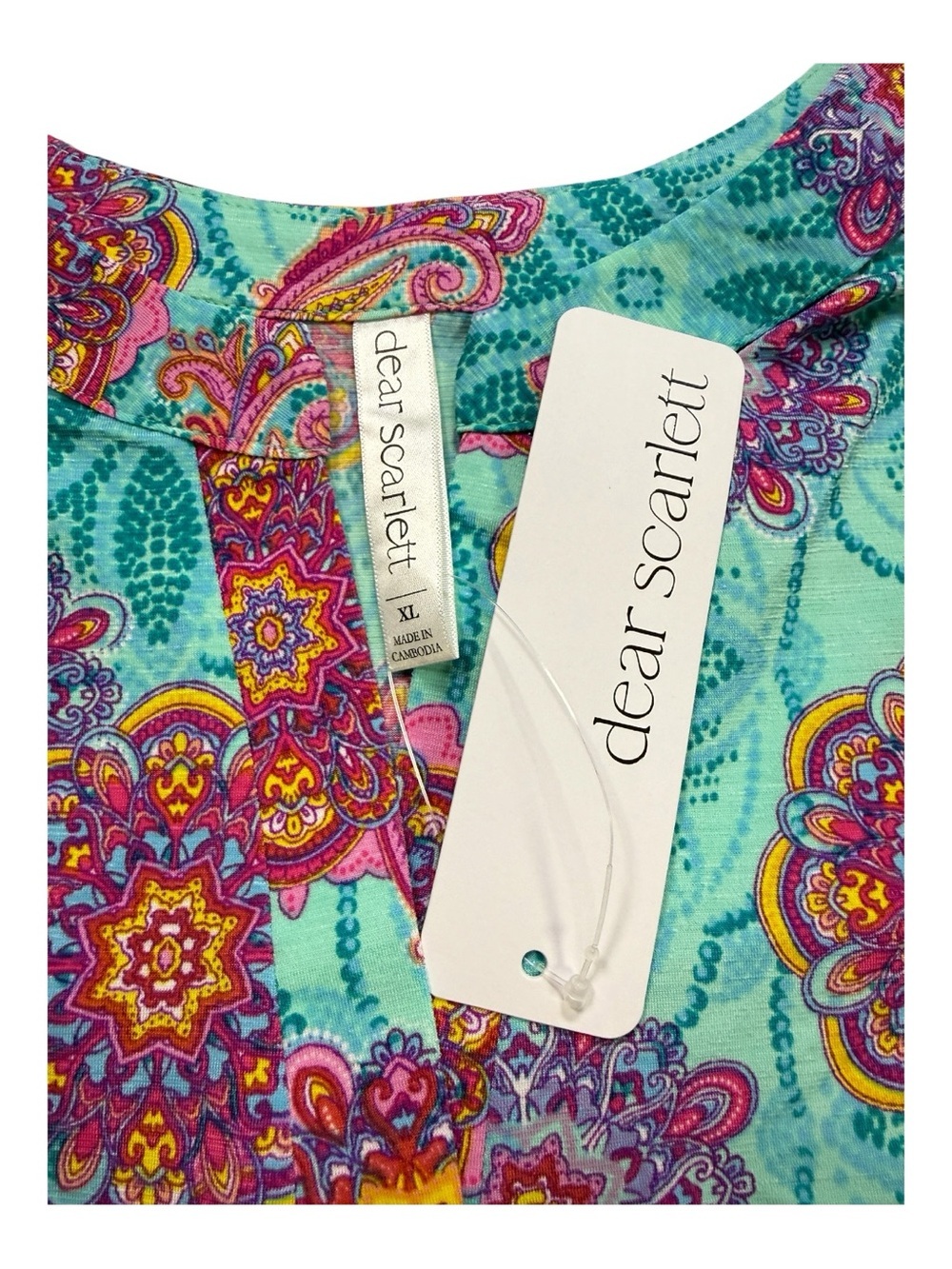Dear Scarlett Floral Medallion Short Sleeve Blouse XL NWT - Picture 5 of 9